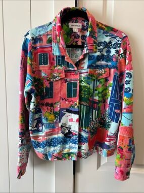 Orientique Colorful Scenic Patchwork Jacket - Pink Blue Green